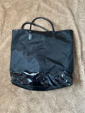 Burberry Black Nylon Tote with Patent Trim